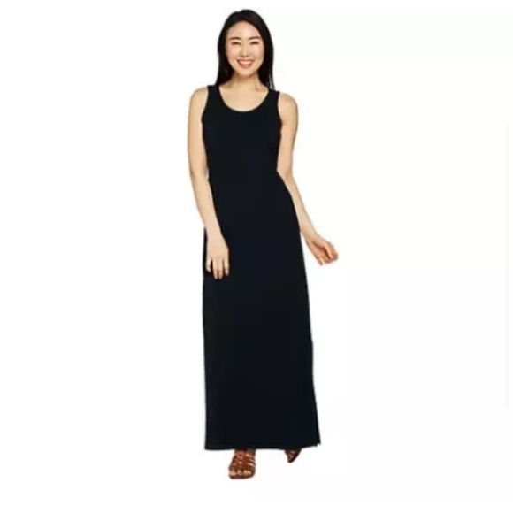 Isaac Mizrahi Live Sleeveless Maxi Dress Side Slits-Reg Size Large Fall Olive - Picture 9 of 9